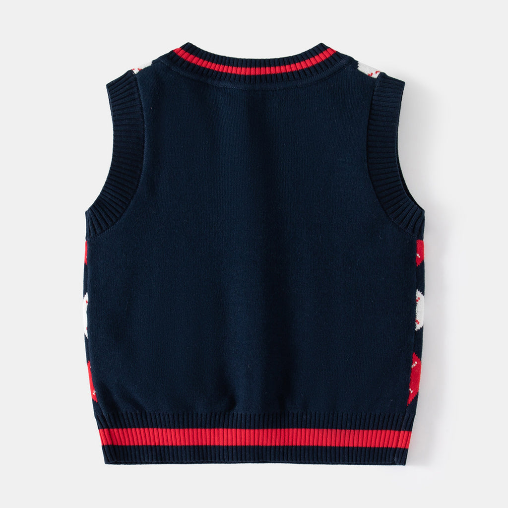 Casual Boy's Knit Vest Non-Hooded Middle and Small Kids Knit Vest Trendy Stylish Plaid Vest