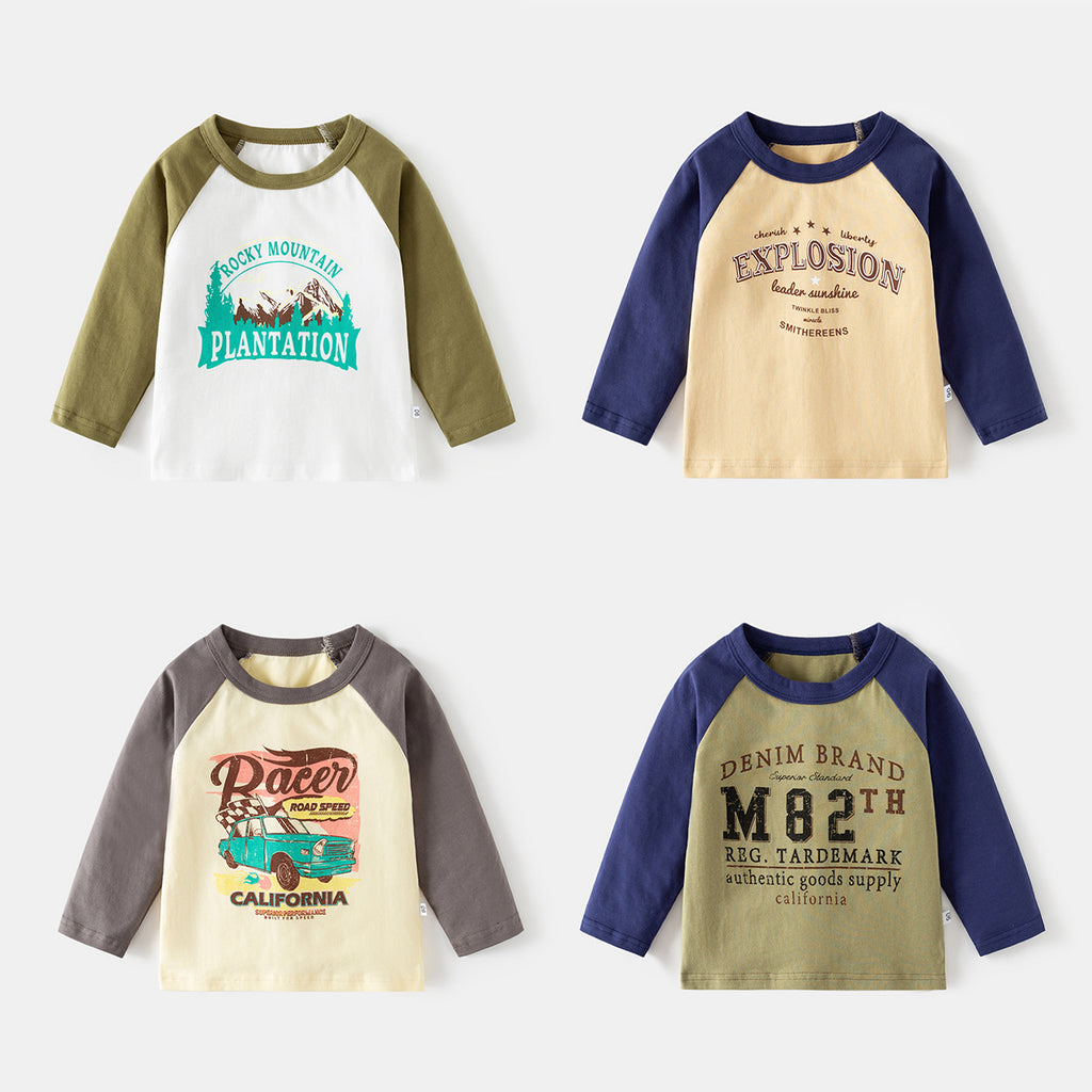 Boys Round Neck Cartoon Innerwear Baby Casual Long Sleeve Top Fashion Wholesale