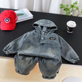 Solid color denim long sleeved two-piece set