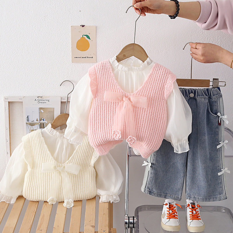 Sweater vest three piece set for baby and children's spring and autumn clothing