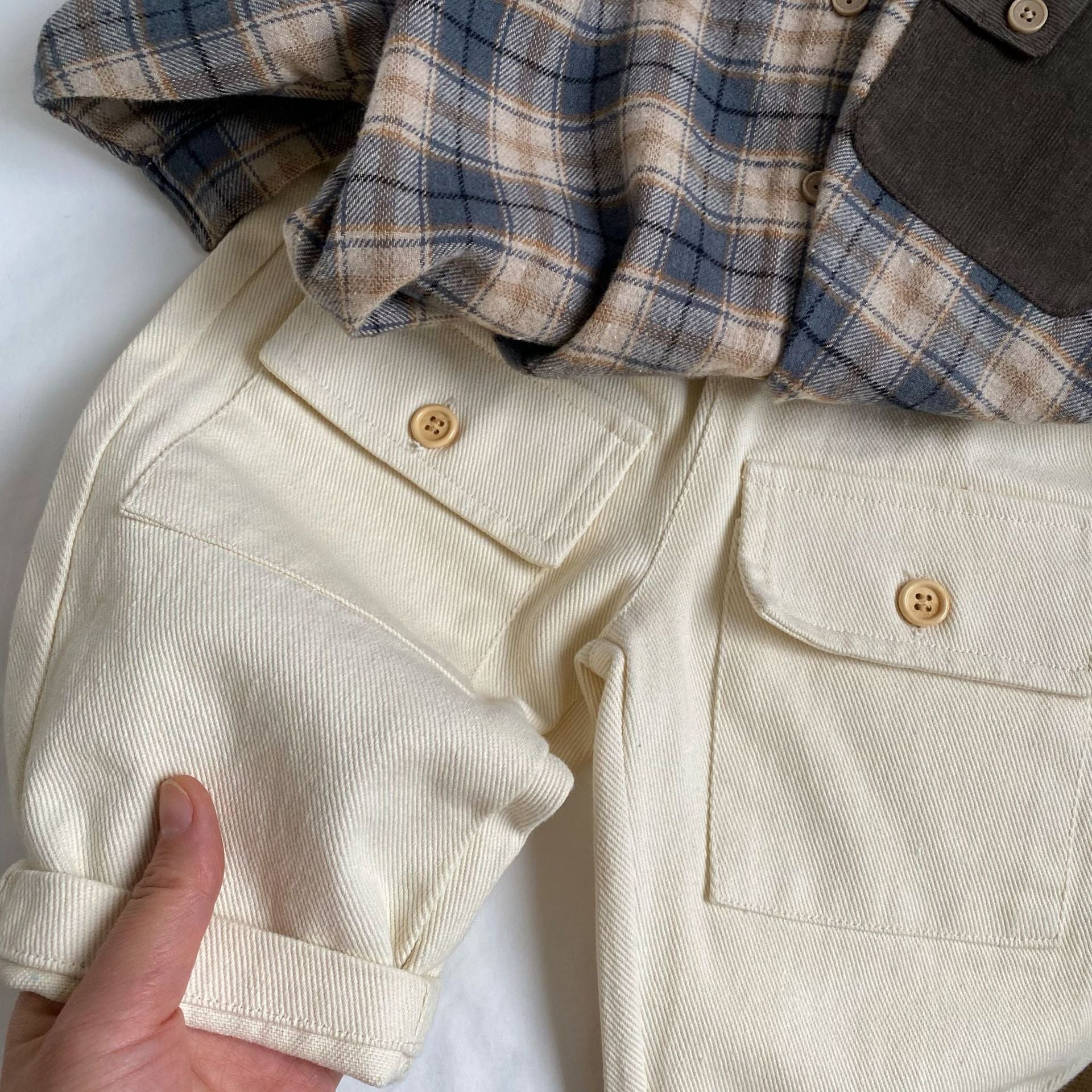 Large pocket washed cotton work pants