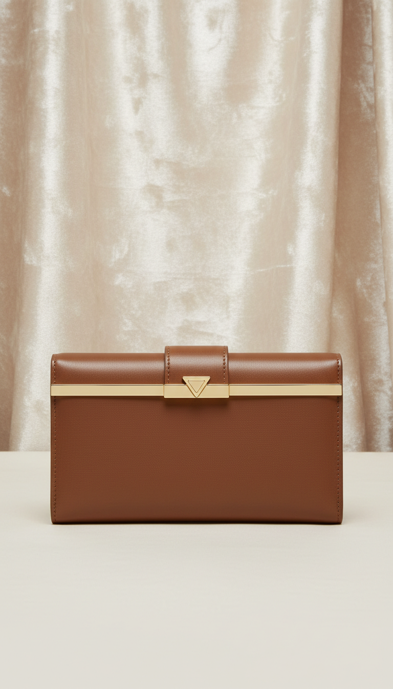 Gold-Accented Mocha Leather Wallet
