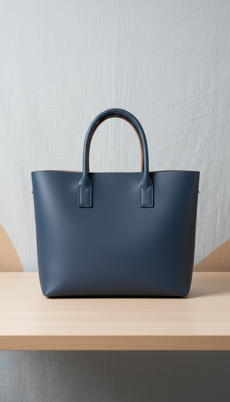 Signature Blue Leather Tote Bag