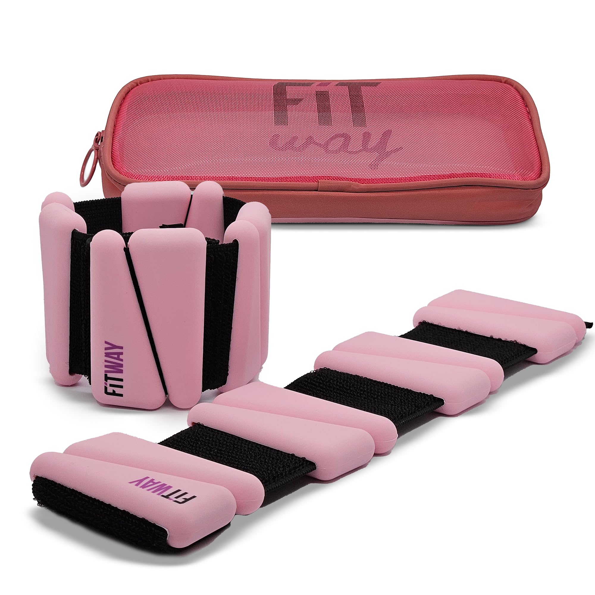 FITWAY Adjustable Silicone Ankle & Wrist Weights - 2lb Pair (Pink)